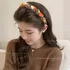 Faixa de Cabelo Color Block Tecido Retrô Outono Inverno para Mulheres 2026 Novo Estilo Faixa de Dente High-Top para Uso Diário Acessório de Cabelo