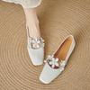 Sapatos Super Macios de Couro de Vaca Flor de Fada, Estilo Rolo de Ovo, Primavera 2025, Flats Mary Jane de Bico Quadrado em Couro Genuíno, Sapatos de Solado Macio Femininos