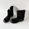 Otoño/Invierno 2026 Botas Vaqueras Occidentales Punta Redonda Hebilla Gamuza Botas Chelsea Botas de Tacón Medio Botas de Mujer Botas Martin