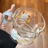 Taza de Leche de Vidrio para Niñas Estilo Japonés, Segura para Microondas, Estampado de Dibujos Animados, Taza para Desayuno con Cereales y Yogur