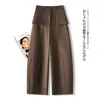 Calça de terno cropped de micro-balão falsa nova para outono, estilo coreano, cintura alta, versátil, perna larga, casual