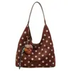 Bolsa Tote Feminina Retrô de Camurça com Padrão de Bolinhas Bolsa de Mão Fashion Casual Grande Capacidade Bolsa de Ombro para o Dia a Dia