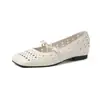 Sapatos Femininos de Moda 2026 Verão Outdoor com Salto Baixo de 1cm, Vazados, Bico Quadrado, Raso, Slip-On, Estilo Vovó