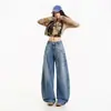 Jeans anchos de pierna ancha lavados para mujer, estilo moda callejera americana, color Naranja Juvenil #, corte holgado, adelgazantes, favorecedores, pantalones de pierna curva únicos y versátiles