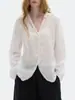 Blusa de Encaje Transparente con Bordado Francés de Lino 100% Cuello en V 2026Ss