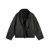 Chaqueta de Aviador Bomber Retro Americana Puee con Cuello Alto Abrigo de Algodón Invierno Forro Polar Corta Cuadrada Ropa de Trabajo