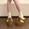 Zapatos Birkenstock Esponjosos para Mujer 2025 Nuevo Invierno Suela Gruesa Cálidos sin Cierre Aumento Interno de Altura Punta Cerrada Pantuflas de Piel para Uso en Exteriores