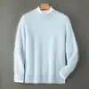 Suéter de punto para hombre de primera línea listo para usar, 100% lana merino australiana pura, con cuello semi-alto, de siete puntadas, grueso, holgado, moderno y sencillo.