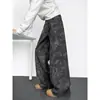 Jeans de perna larga plissado estilo americano para mulheres, nova coleção primavera/outono, marca da moda, calças de trabalho estilo paraquedas de perna curva, calças compridas de perna reta