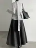 Falda A-line de retazos estilo japonés suave Luxi para mujer, 26 otoño nuevo de cintura alta que cubre la cadera adelgazante falda midi 3992