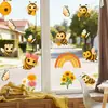 Pegatinas Estáticas de Dibujos Animados de Abejas y Mariposas para Primavera y Verano, Flores y Arcoíris, Pegatinas para Ventana de Habitación Infantil y Dormitorio, Decoraciones para Ventanas de Exhibición de Vidrio