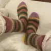Calcetines de Estilo Coreano para Pareja con Rayas Gruesas de Media Pantorrilla Bloques de Color Ins de Moda Terciopelo Falso de Visón Calientes de Otoño e Invierno Espesos y Peludos Largos