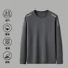 Camiseta de manga comprida para outono, segunda pele plus size, masculina, gola redonda, top simples e folgado, estilo coreano, camiseta estampada da moda