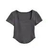Verano 2026 Nuevo Estilo Estilo Chica Caliente Americana Color Sólido Sexy Ajustado Camiseta Básica de Manga Corta Cuadrada para Mujer