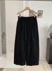 KEKEZOON Algodón Lavable Elástico Cintura Alta Color Sólido Holgados Pantalones Globos Cordón Casual Pierna Ancha Pantalones Largos 9327