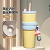 Taza de Acero Inoxidable de Aspecto Premium con Popote, Gran Capacidad, Taza de Agua Portátil con Popote para Coche, Taza para Hielo, Taza Térmica