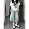 Jeans Feminino de Verão, Cor Clara, Fino, Soltinho, Cropped, Perna Larga, para Mulheres Plus Size, Calça de Cintura Alta Emagrecedora, Comprimento Médio, Calça 7/8
