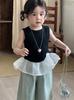 Temporada de Campo de Trigo 2025 Verano Nuevo Estilo Coreano Falda con Volantes para Niñas Chaleco sin Mangas Moda Infantil Top de Chaleco de Moda