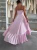 Vestido Primavera Verano 2025 Nueva Ropa de Mujer Transfronteriza Europea y Americana Moda Elegante Color Sólido Falda de Tirantes de Cintura Alta