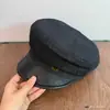 Chapéu Newsboy de Couro com Aba Retrô Britânico Patchwork para Mulheres Primavera Outono Versátil Topo Plano Octogonal Boina Fashion