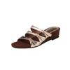 Sandalias de Piel Genuina con Punta Redonda, Punta Abierta, Hebilla y Tira, Estilo Romano de Verano, Piel de Oveja, Cuña de Tacón Medio