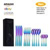 Juego de cuchillos, tenedores y cucharas de acero inoxidable de Amazon, 16 piezas, chapado en oro, color negro, caja de regalo occidental, juego de vajilla de 24 piezas