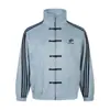 Chaqueta de cuello alto para hombre con corte holgado, tres rayas, diseño de retazos, estilo deportivo, cuello alto abotonado, moda con vibra de primavera y otoño