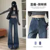 Calça Jeans Flare Azul Retrô para Mulheres, Novo Estilo Outono e Inverno 2025, Cintura Alta, Modelagem Justa, Calça Flare para Mulheres