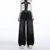 Jeans largos young orange # estilo retrô americano preto e cinza para mulheres, cintura alta, corte solto, modelador, com caimento fluido, estiloso, versátil e comprimento total