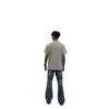 Tendência Nacional Camiseta de Manga Curta com Gola Redonda Bordada Estilo Americano para Homens e Mulheres, Marca da Moda de Verão Tops Casuais Soltos Versáteis para Casal