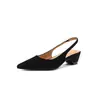 Zapatos de mujer elegantes y cómodos estilo francés de piel de vaca y oveja con punta y sin talón, tacón grueso de 5 cm, adecuados para ir al trabajo, sandalias de cuña cerradas