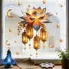 Brup Adesivo de Janela Lanterna Retro Flor de Lótus Estrela e Lua Eletrostático Dupla Face Mesma Cor Decoração de Vidro para Janela Hs-Jd4951C