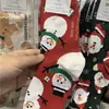 Meias de boneco de neve vermelhas para Outono e Inverno Meias de Homem-Bolo de Gengibre algodão quentes meias de Natal de cano médio fofo desenho animado Papai Noel