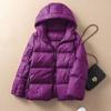 Jaqueta Puffer Curta com Capuz, Jaqueta de Penas Simples e Elegante para Mulheres, Inverno 2024 Espessa Estilo Coreano Casaco de Penas de Pato Branco, Tendência