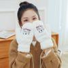 Luvas de Cor Sólida Estilo Coreano com Urso Bordado Simples para Mulheres Inverno Fofas ins com Pescoço Pendurado com Veludo Quente Estudante Dedo Inteiro Moda