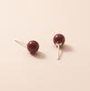 Pendientes Nalan S925 de plata esterlina con piedra cinabrio, redondos y finos con destellos, pequeños aretes de frijol rojo con nicho M01483