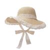 Sombrero de Paja de Playa de Verano Encaje de Mariposa Ala Ancha Sombrero para el Sol Estilo Coreano Dulce Moda Transpirable Hueco Sombrero de Protección Solar