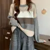 Suéter de Rayas de Bloques de Color Vintage para Mujer, Nuevo Estilo Japonés Otoño/Invierno 2025, Suéter Suave Holgado Corto