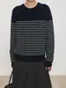 Suéter Joc de Punto de Lana a Rayas de Bloques de Color con Cuello Redondo, Tejido Grueso de Patchwork para Otoño e Invierno