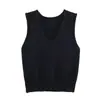 Exportación Transfronteriza Ropa de Mujer Otoño e Invierno 2025 Estilo Europeo y Americano Cuello en V Sin Mangas Color Sólido Chaleco de Punto Superior para Mujer E75094