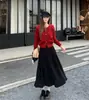 Suéter para tamanhos grandes com detalhes em renda e estampa de coração, conjunto de cardigã de tricô e saia estilo coreano para outono e inverno com laço de amarração