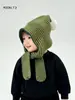 Conjunto de Gorro y Bufanda Todo en Uno para Niños Otoño e Invierno Cálido y a Prueba de Viento Rayado Tejido de Lana Gorro con Protección para Orejas de Bebé para Niños y Niñas
