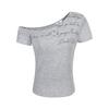 Unbdns Floral Cinza/Preto Gola Inclinada Ombro a Ombro Estampa de Letras Slim Slim Manga Curta para Mulheres Verão