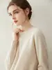 Suéter de Cashmere Liso de Fio Único Calibre 12 com Gola Redonda para Mulheres, Pulôver, Cor Sólida, Malha Versátil, Suéter 100% Cashmere