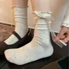 Calcetines finos para mujer, calcetines apilados, calcetines hasta la pantorrilla con lindos moños y encaje, combinados con zapatos pequeños de cuero, estilo ballet, primavera y verano