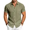 Camisas de Lino Transfronterizas Europeas y Americanas para Hombre, Casual Retro de Manga Corta con Cuello, Holgadas de Tallas Grandes, Camisas de Playa Abotonadas