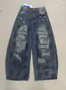 Jeans Feminino Verão Retro Americano Rasgado Personalidade Manchas de Tinta Design de Bolso Perna Larga Solto Fino Espada Calças Longas