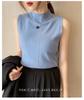 Verão 2025 Novo Gola Meia-alta Manga Curta Sem Mangas Camisa Base Fina Camiseta de Tricô Feminina Slim Fit Camiseta Interna Colete