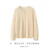 Moda estilo coreano cárdigan 100% cachemira con patrón ondulado, abrigo nuevo de otoño color liso con cuello redondo, top de punto de manga larga