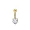 Piercing de umbigo dourado transfronteiriço aço inoxidável coração de pêssego zircônia anel de umbigo fivela lisa meia-lua joia de perfuração abdominal feminina